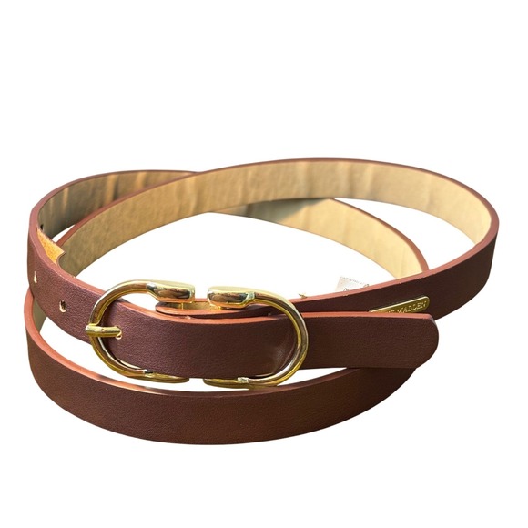 Steve Madden XL Cognac Brown Geometric Embossed Skinny Belt Gold Buckle - View 13