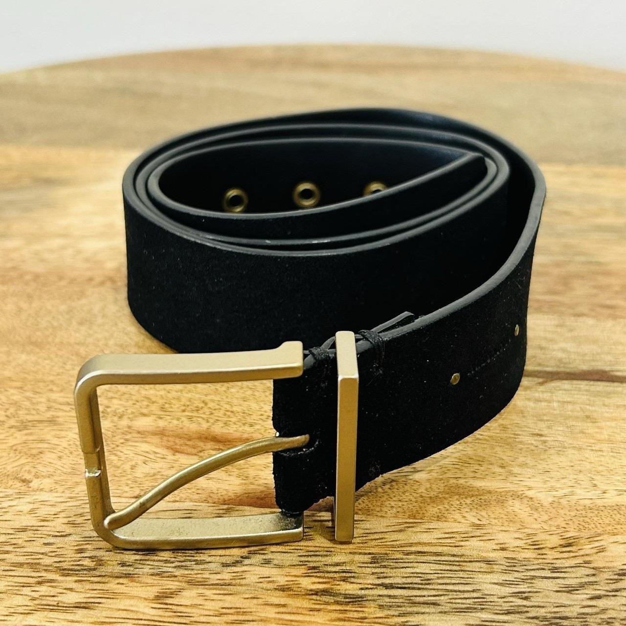 AllSaints Mens Brown Leather Belt Silver Buckle Embossed Ramskull Size 38 - View 13