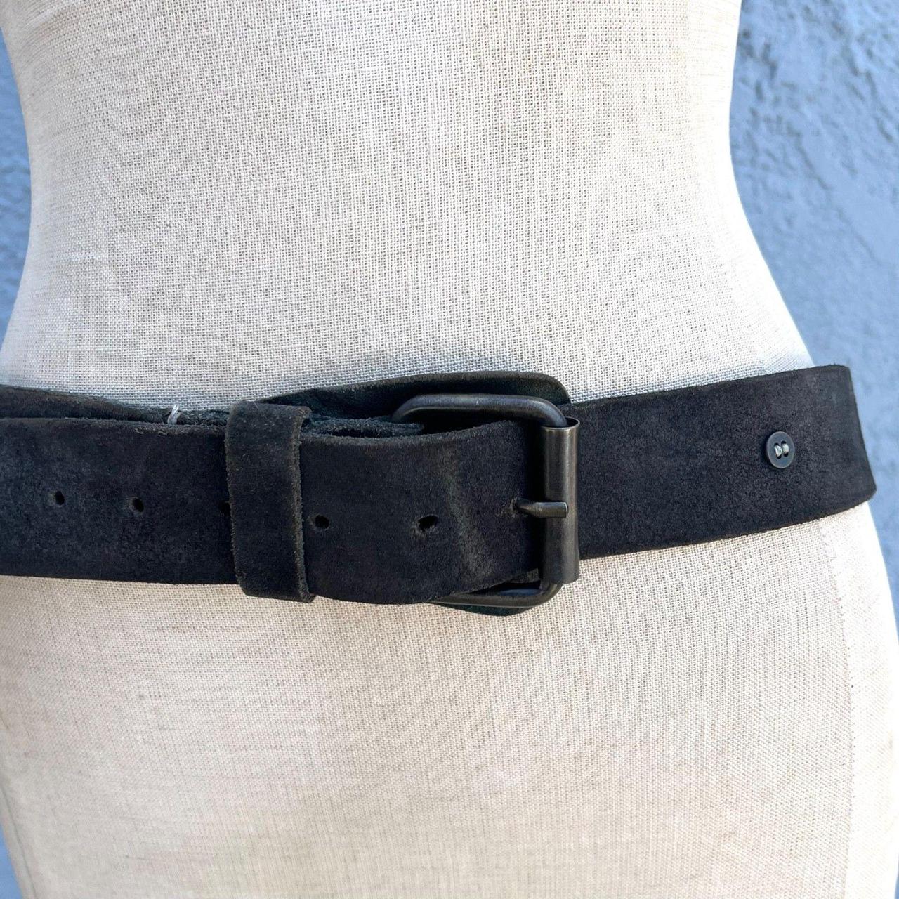 AllSaints Mens Brown Leather Belt Silver Buckle Embossed Ramskull Size 38 - View 14
