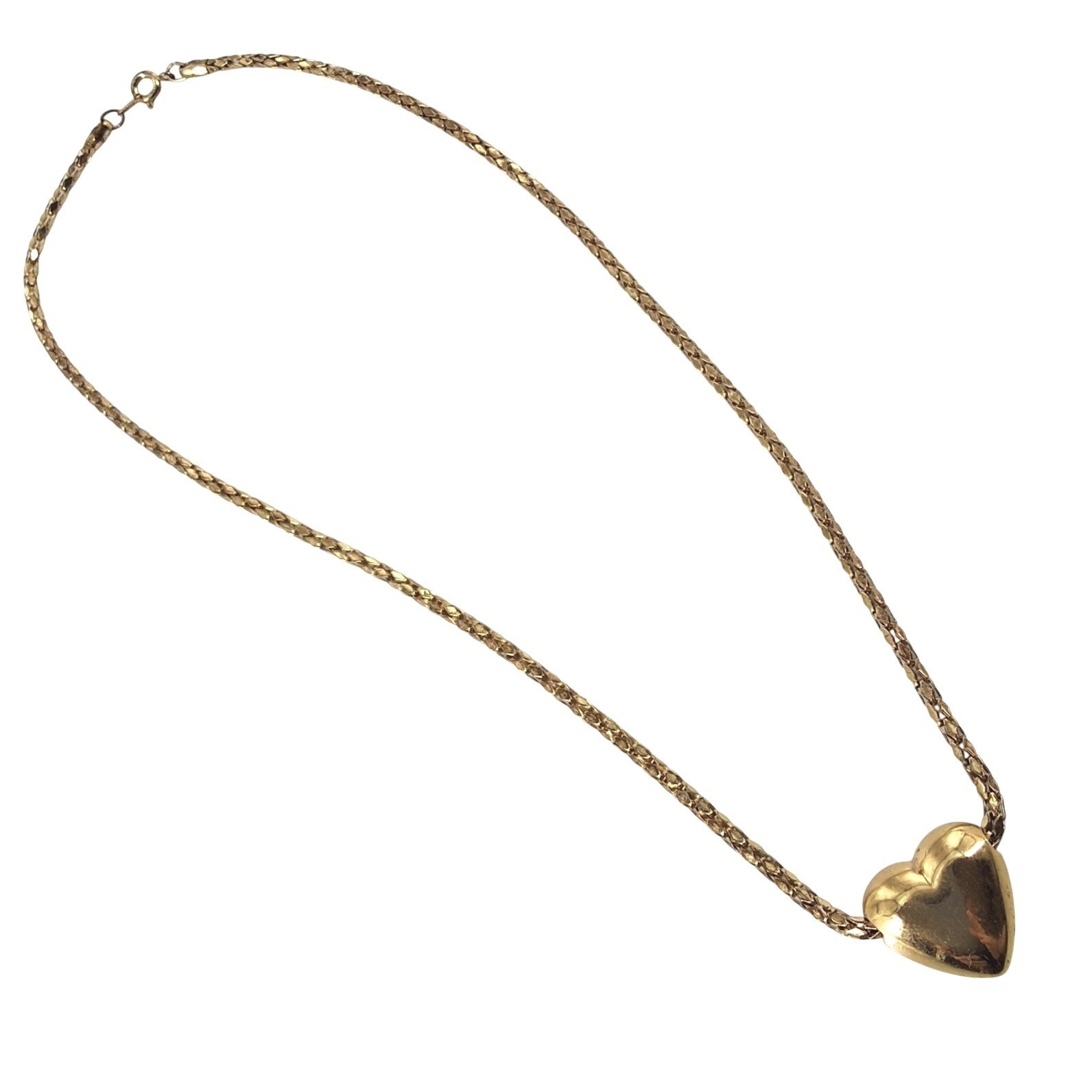 Sweet Romance Vintage Gold Tone Puffed Heart Pendant Necklace