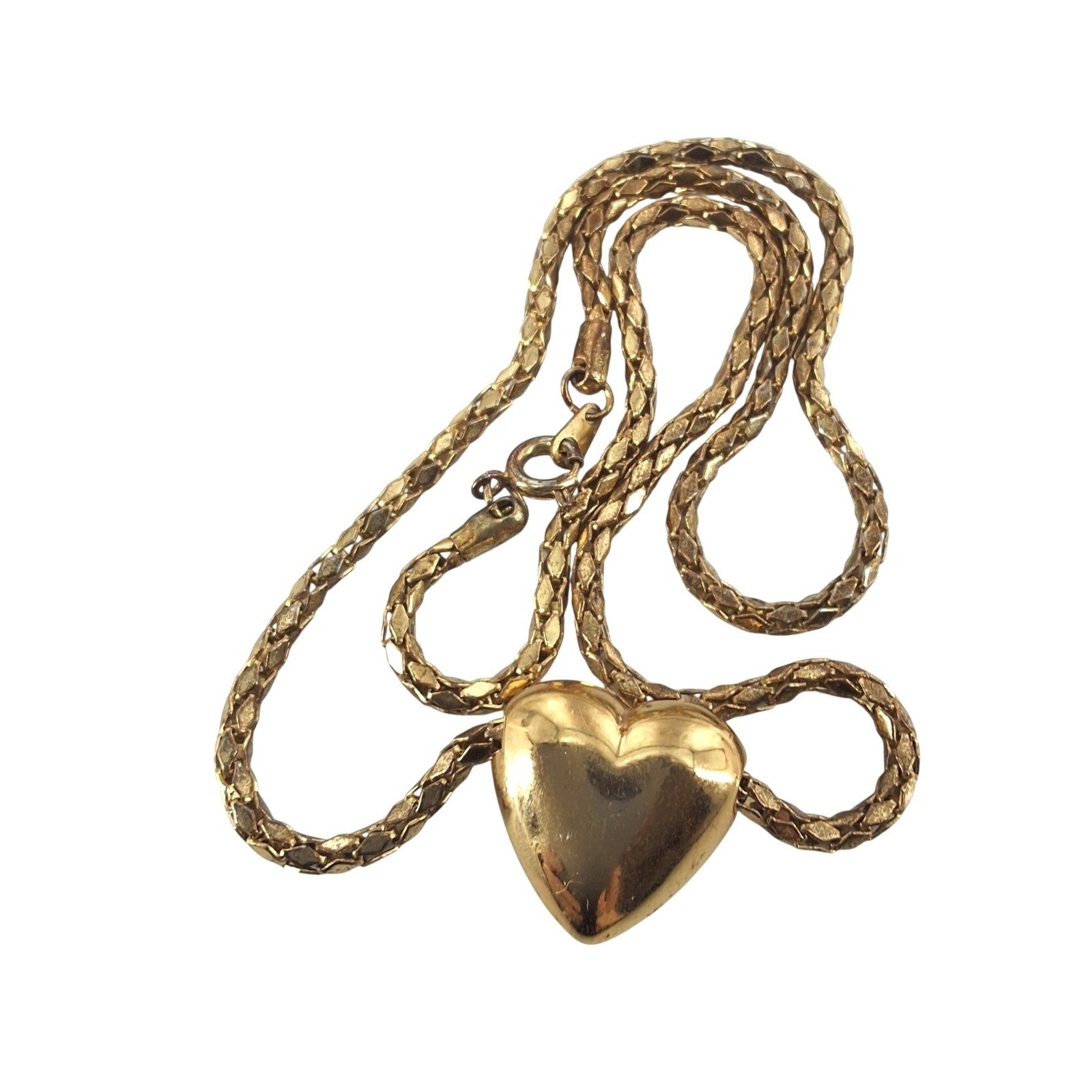Sweet Romance Vintage Gold Tone Puffed Heart Pendant Necklace