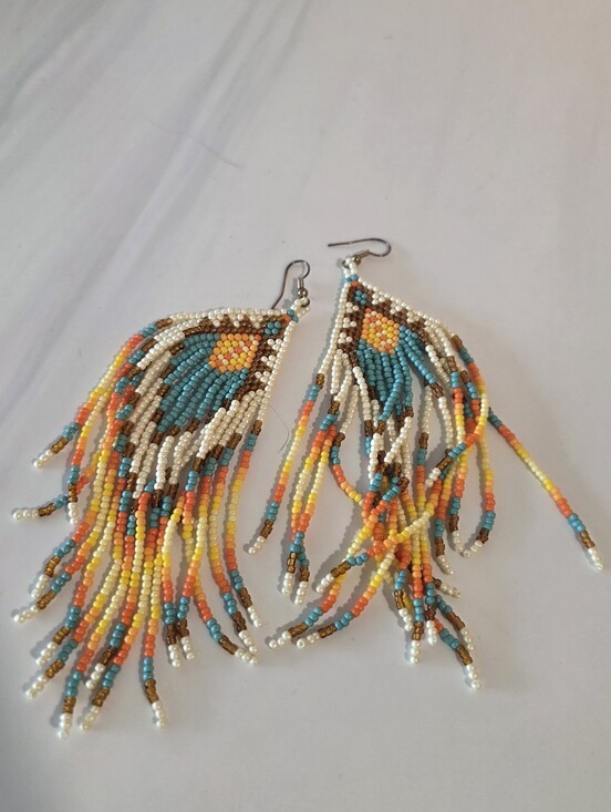 Blue Dichroic Glass Drop Earrings Silver Tone Shell Accent Artisan - View 11