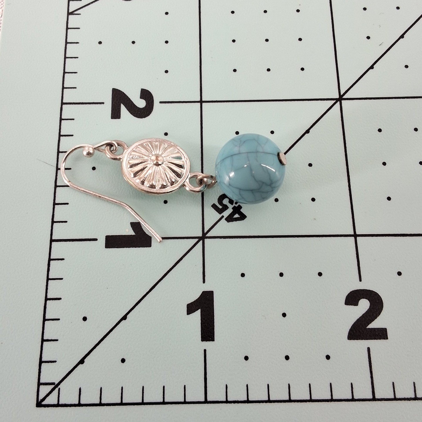 Silver Tone Turquoise Blue Howlite Stone Sunburst Medallion Boho Drop Earrings