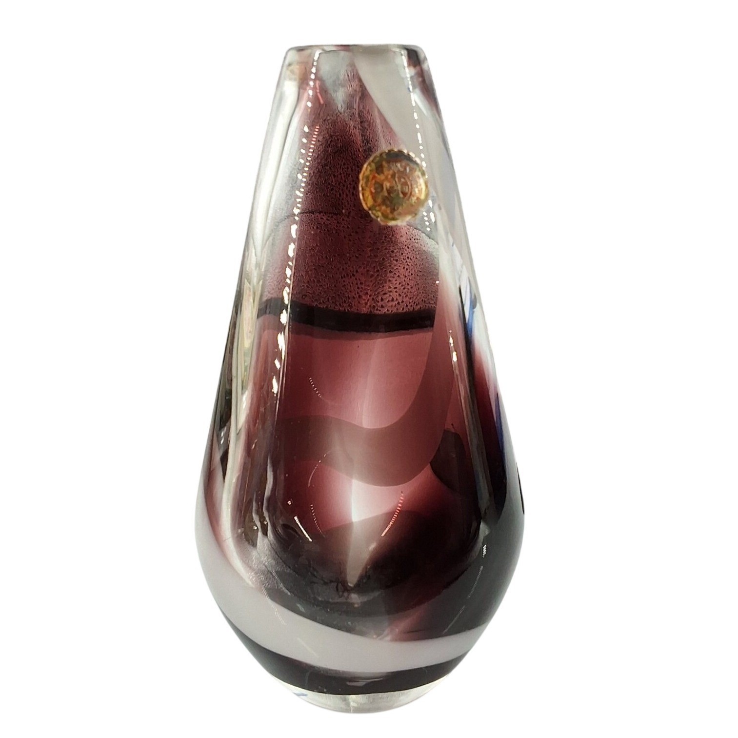Vintage Art Glass Bud Vase Purple White Swirl Teardrop Sommerso Style 6.25"