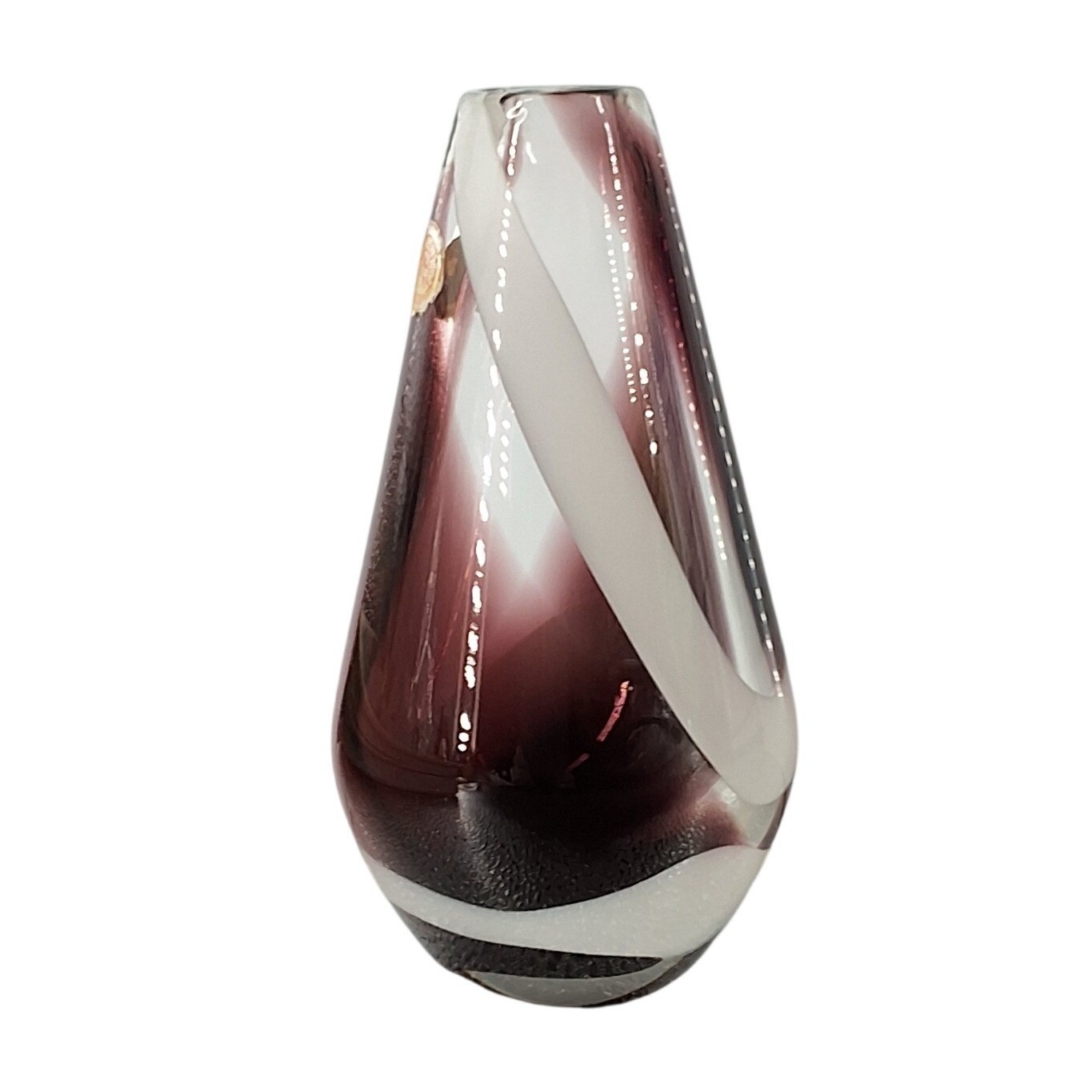 Vintage Art Glass Bud Vase Purple White Swirl Teardrop Sommerso Style 6.25" - View 4