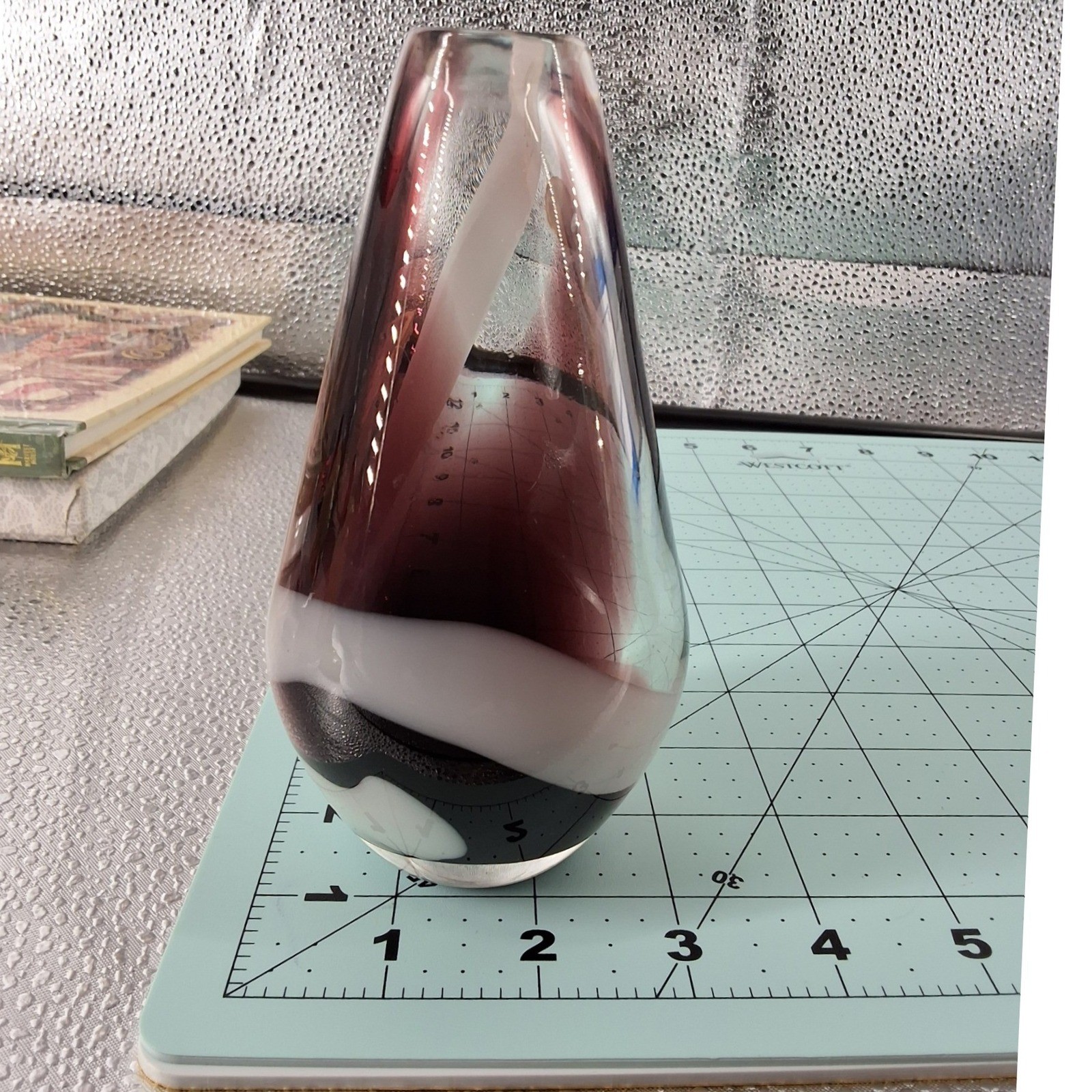 Vintage Art Glass Bud Vase Purple White Swirl Teardrop Sommerso Style 6.25" - View 7