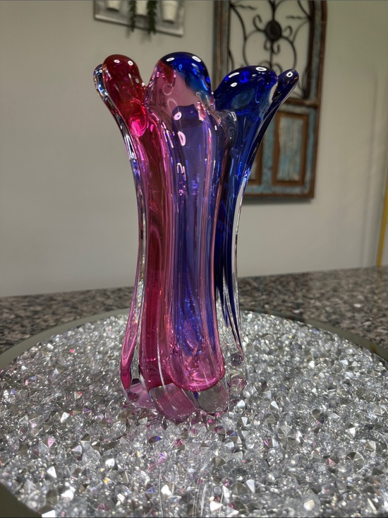 Vintage Art Glass Bud Vase Purple White Swirl Teardrop Sommerso Style 6.25" - View 8