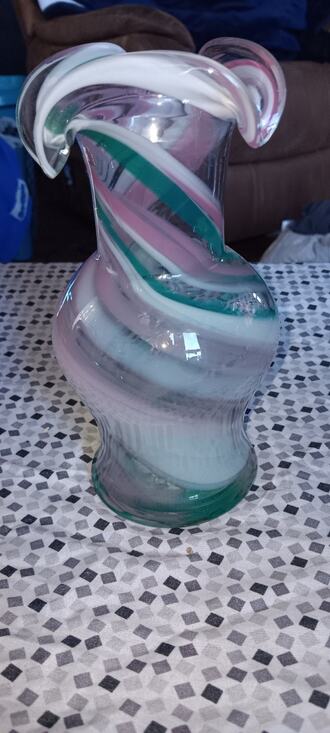 Vintage Art Glass Bud Vase Purple White Swirl Teardrop Sommerso Style 6.25" - View 13