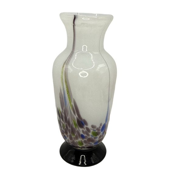 Vintage Art Glass Bud Vase Purple White Swirl Teardrop Sommerso Style 6.25" - View 16