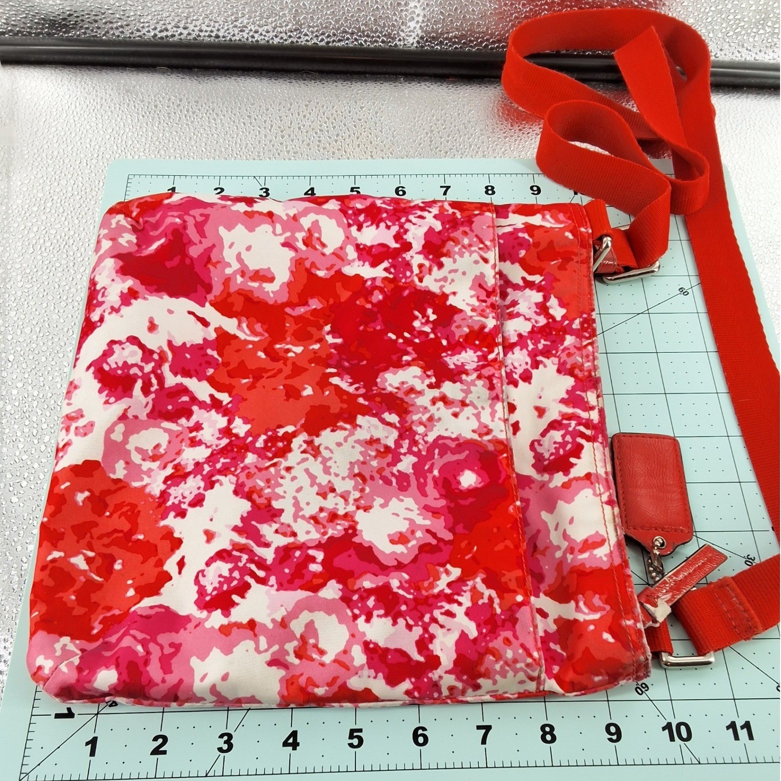Coach New York Nylon Getaway Crossbody Bag Pink Red Floral Adjustable Strap - View 4