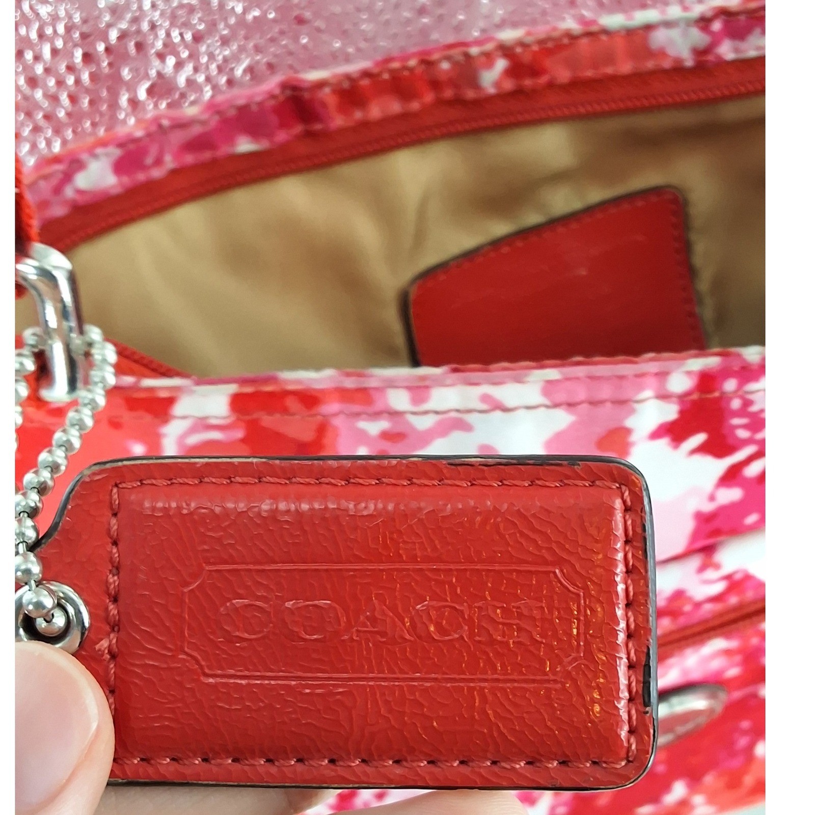Coach New York Nylon Getaway Crossbody Bag Pink Red Floral Adjustable Strap - View 5