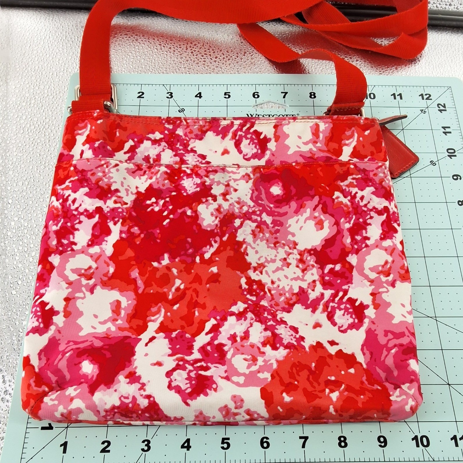 Coach New York Nylon Getaway Crossbody Bag Pink Red Floral Adjustable Strap - View 7
