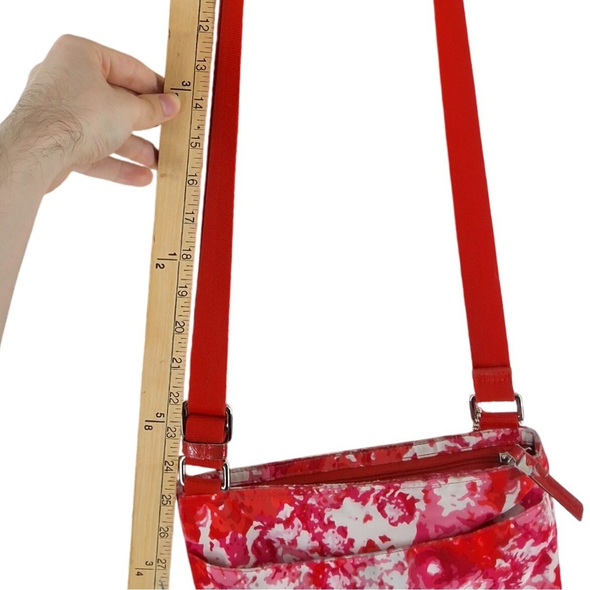 Coach New York Nylon Getaway Crossbody Bag Pink Red Floral Adjustable Strap - View 8