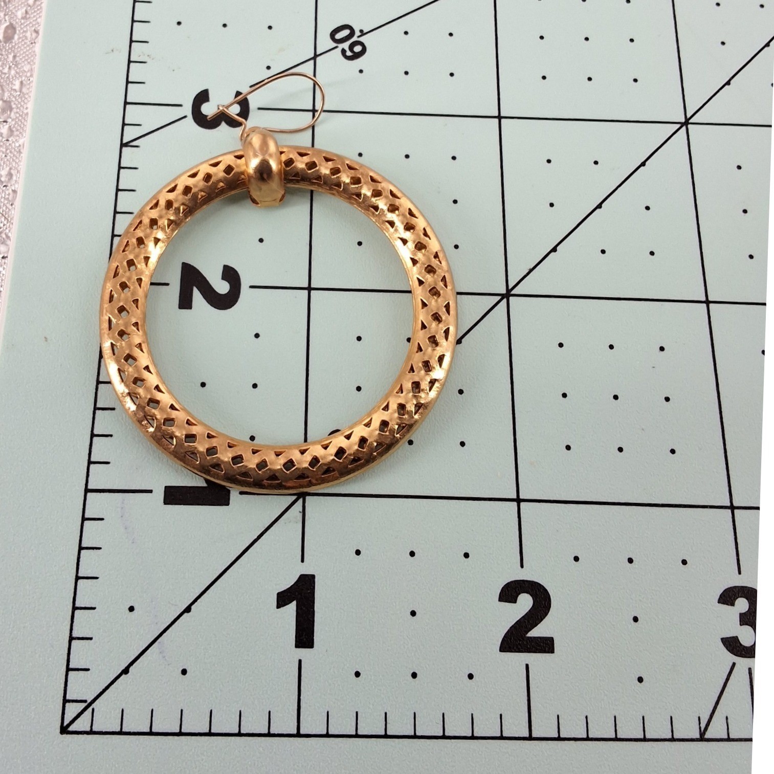 Gold Tone Openwork Lattice Hoop Earrings Textured Round 2 Inch