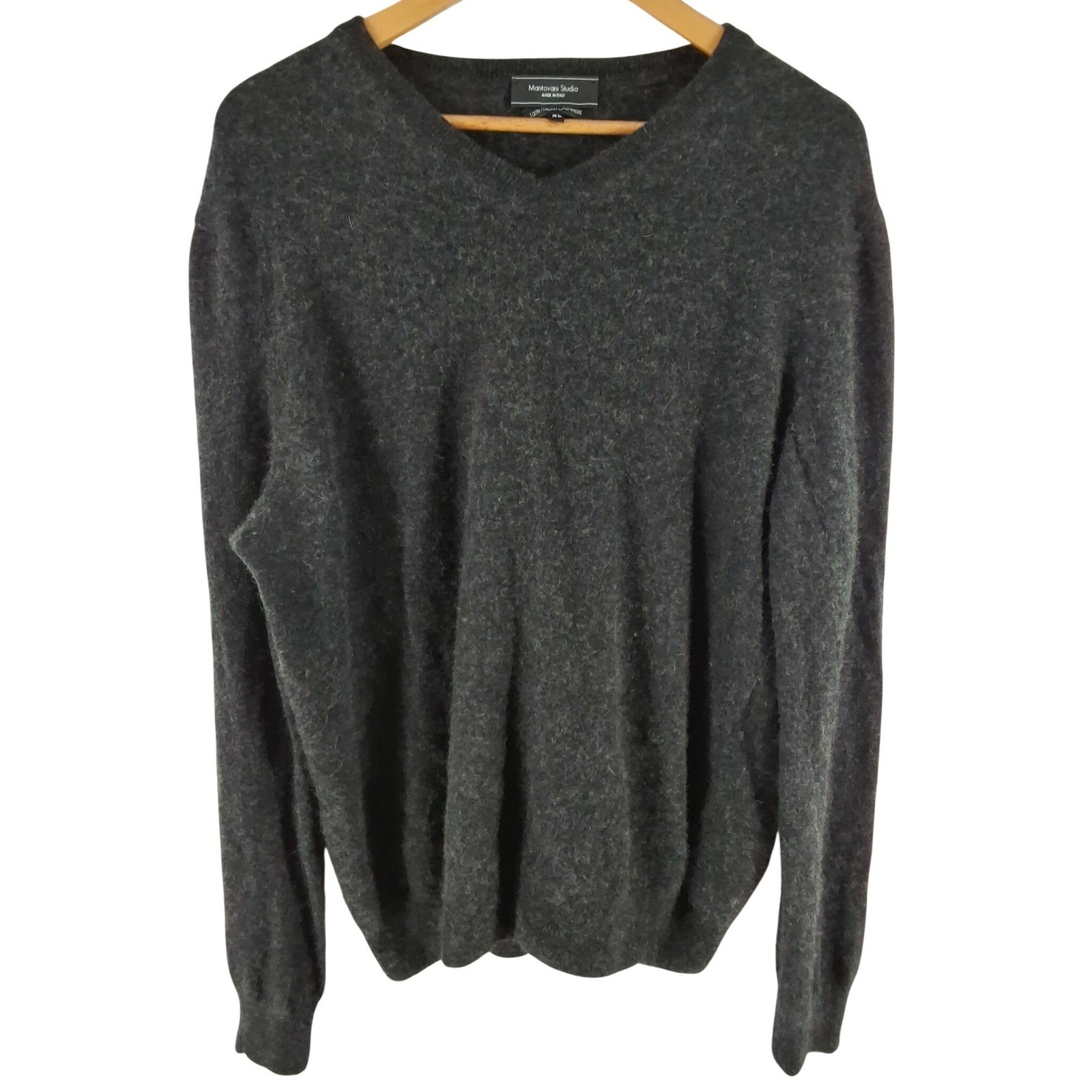 Mantovani Studio Mens XL Charcoal Gray 100% Cashmere V-Neck Sweater Italy
