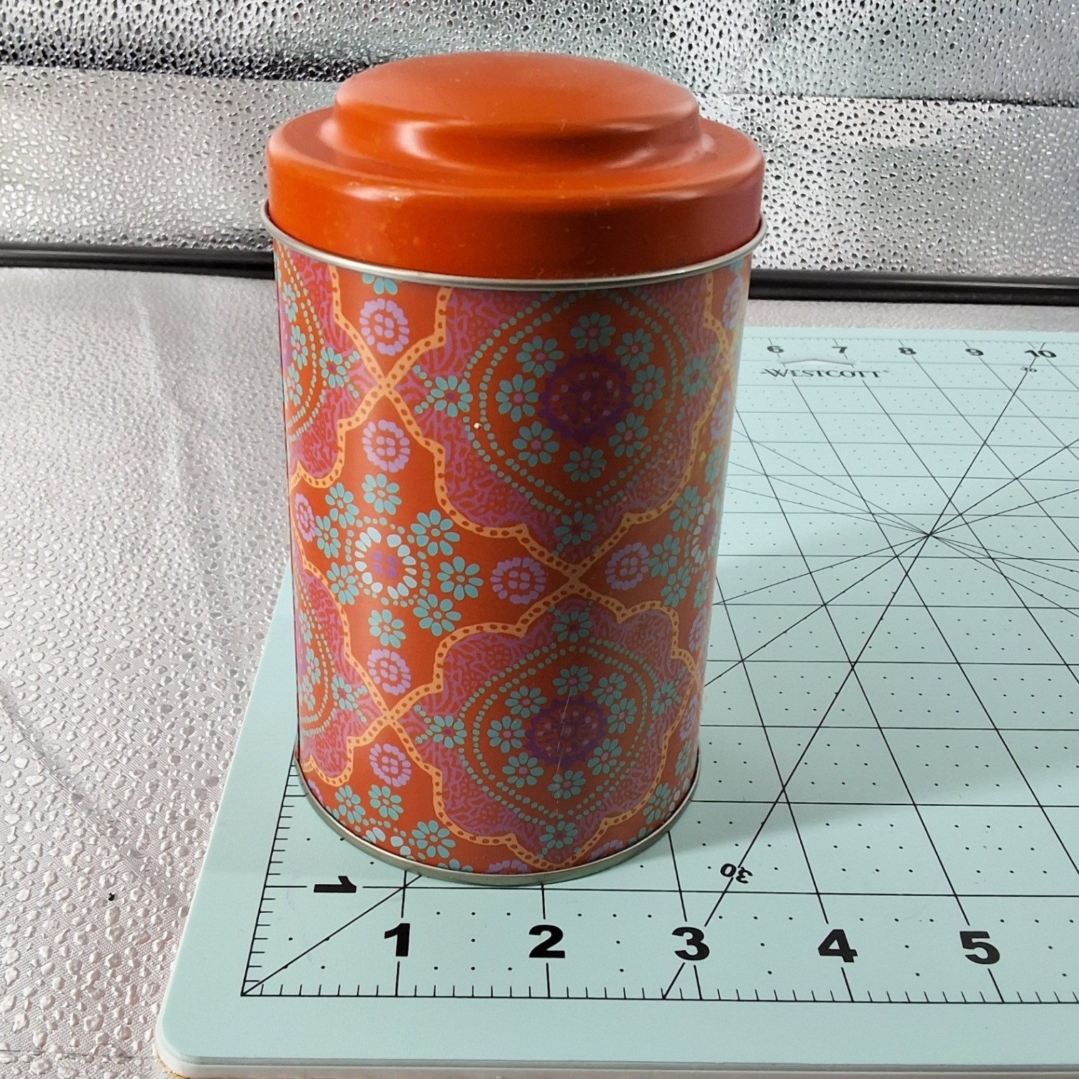 World Market Tea Canister Set of 2 Boho Mandala Floral Metal Tins Orange Teal - View 3