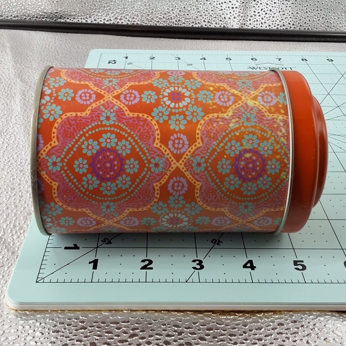 World Market Tea Canister Set of 2 Boho Mandala Floral Metal Tins Orange Teal - View 4