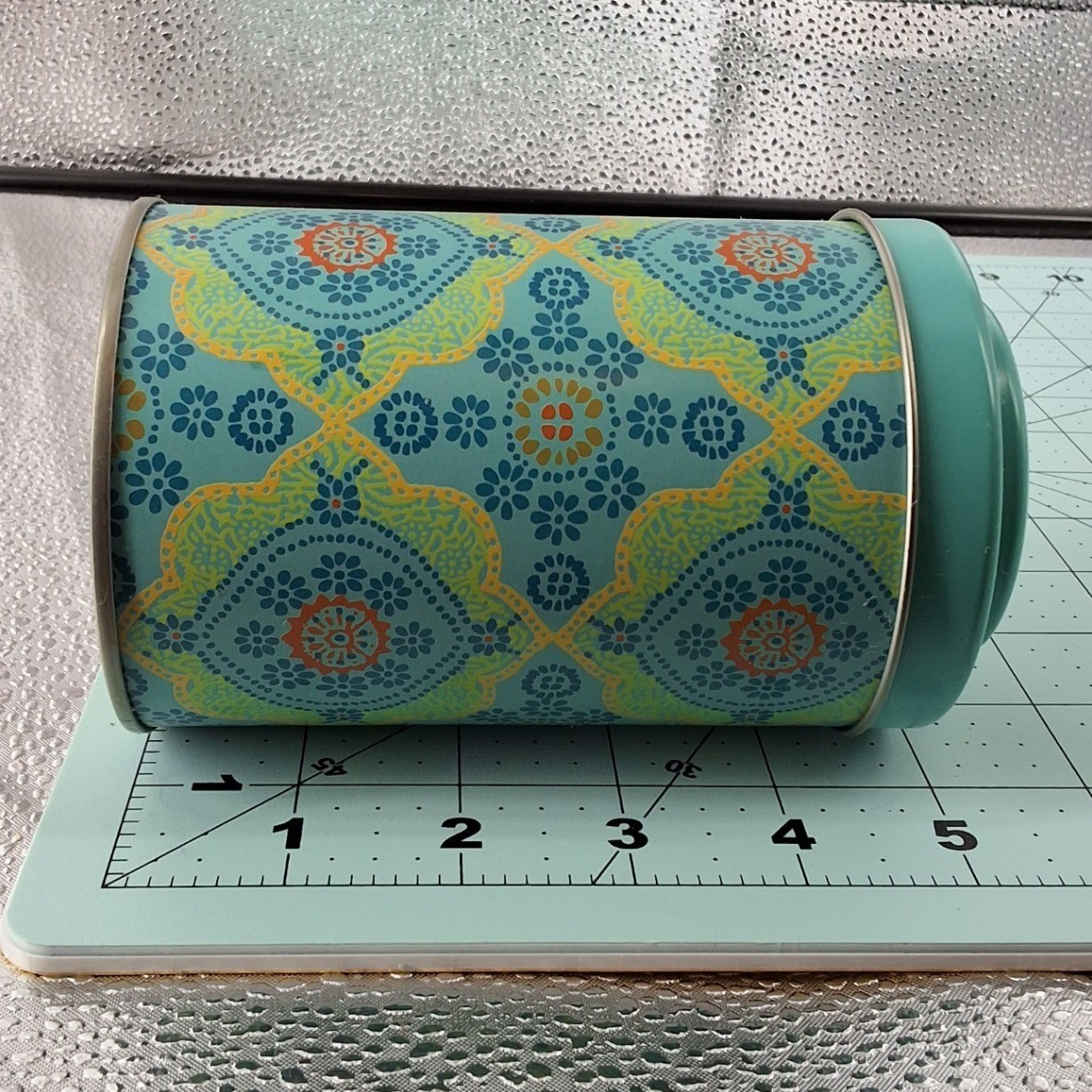 World Market Tea Canister Set of 2 Boho Mandala Floral Metal Tins Orange Teal - View 5