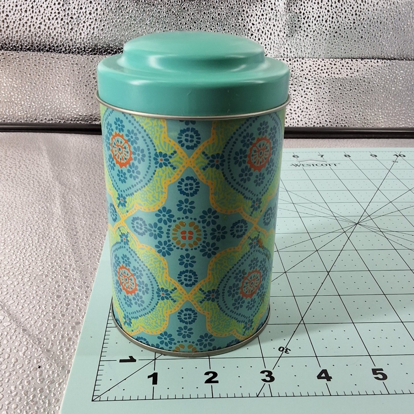 World Market Tea Canister Set of 2 Boho Mandala Floral Metal Tins Orange Teal - View 6