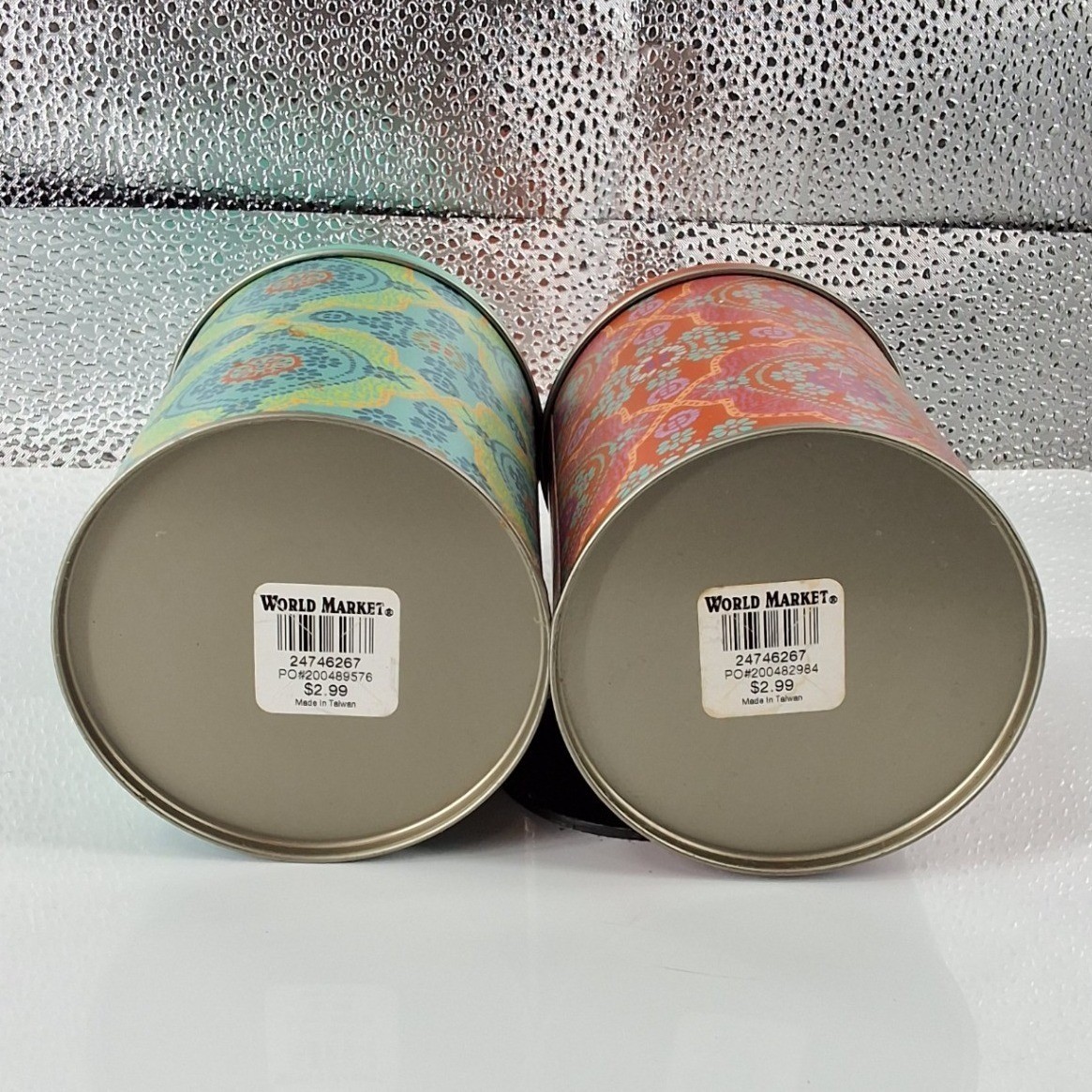 World Market Tea Canister Set of 2 Boho Mandala Floral Metal Tins Orange Teal - View 7