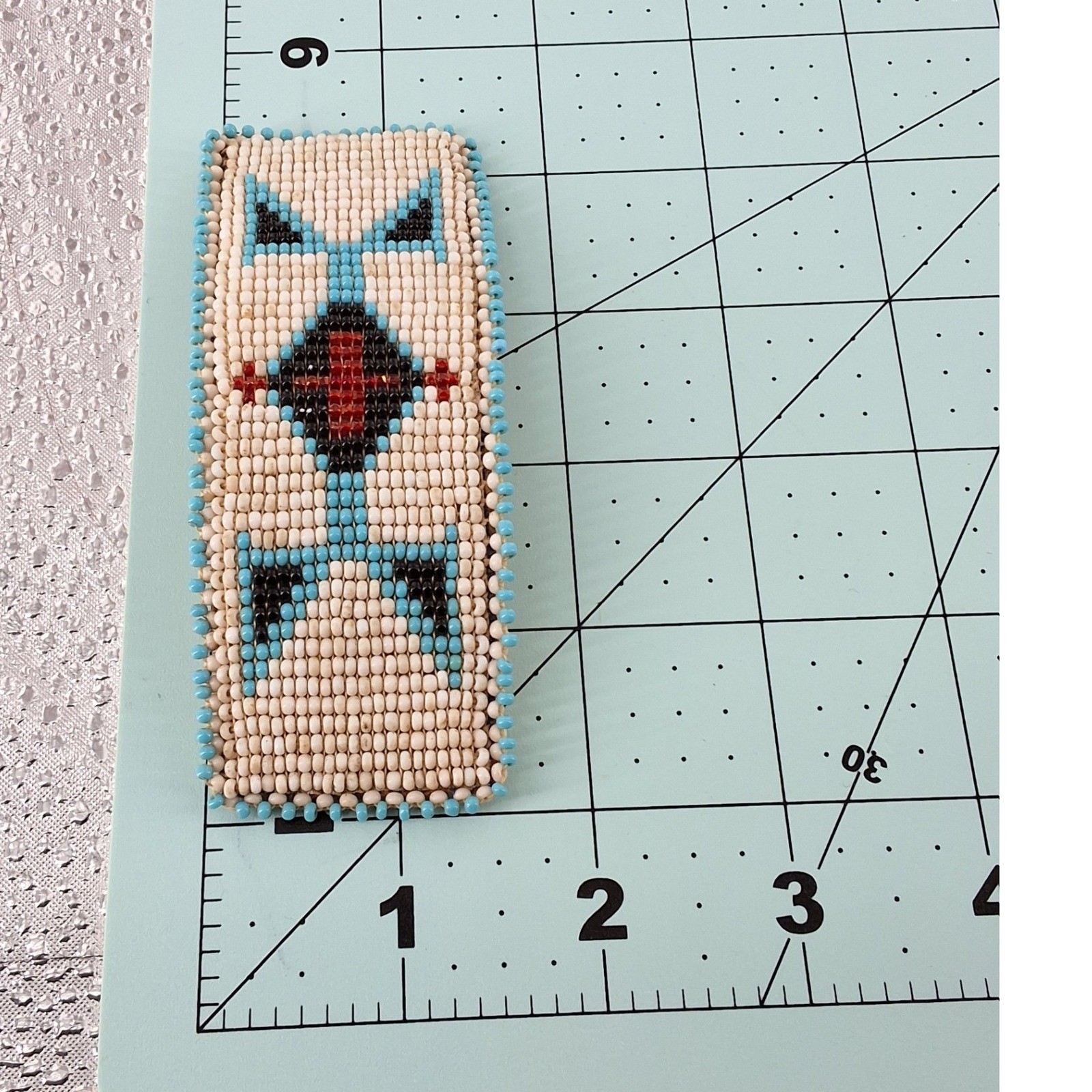 Vintage Southwestern Geometric Beaded Hair Barrette Genuine Leather Backing Boho - View 4