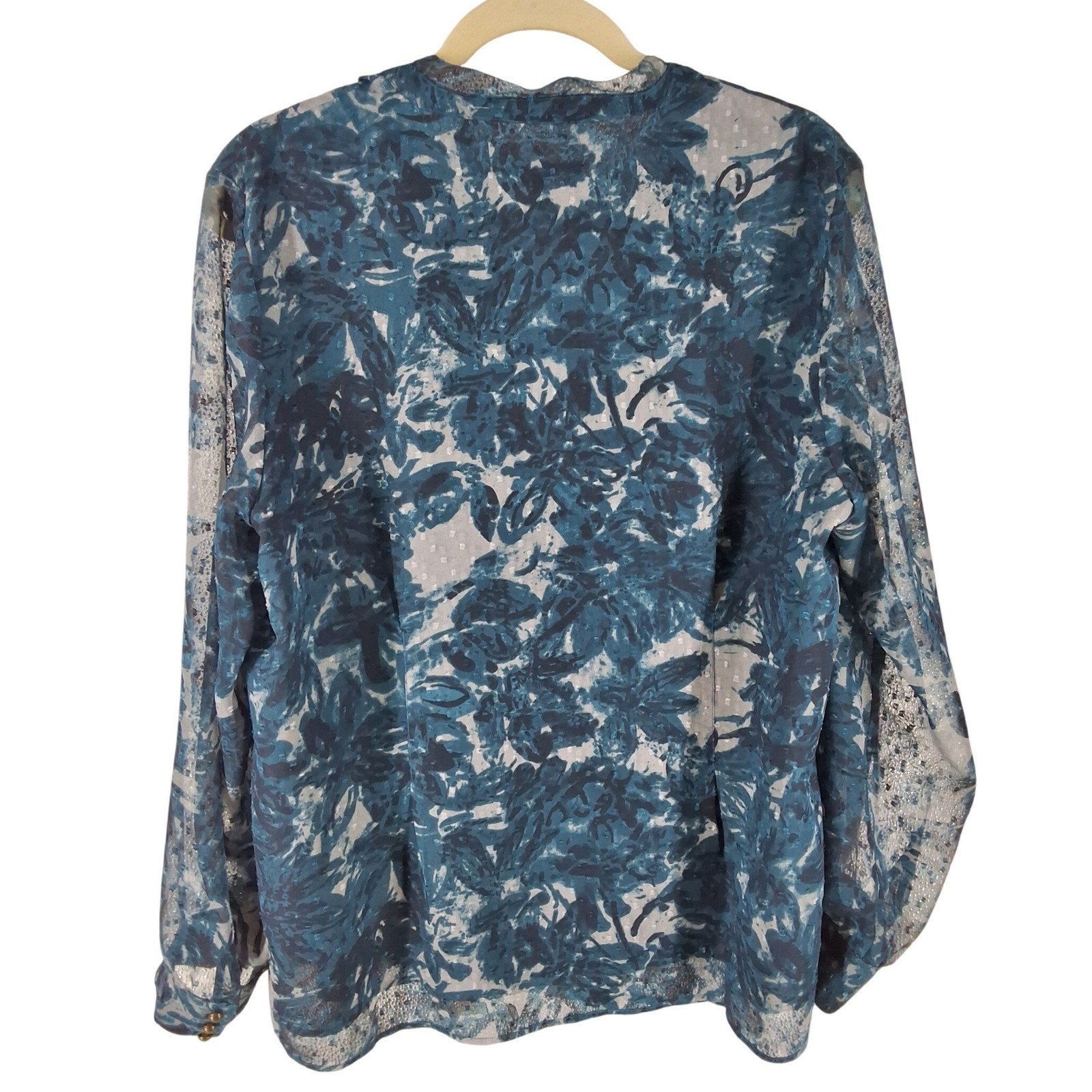 Coldwater Creek Blue Floral Clip Dot Button Front Blouse Plus Size 1X - View 7
