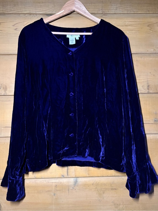 Coldwater Creek Blue Floral Clip Dot Button Front Blouse Plus Size 1X - View 9