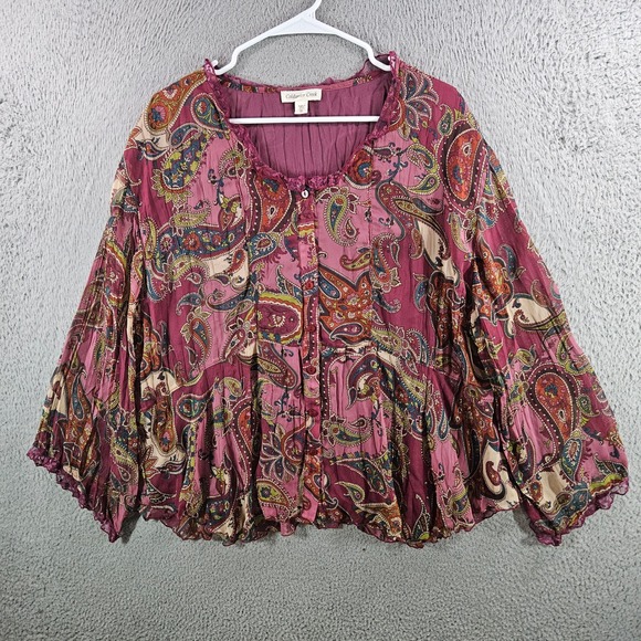 Coldwater Creek Blue Floral Clip Dot Button Front Blouse Plus Size 1X - View 10