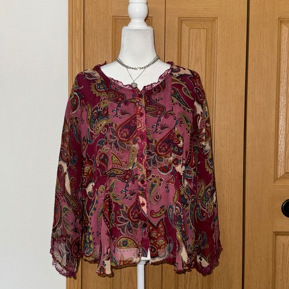Coldwater Creek Blue Floral Clip Dot Button Front Blouse Plus Size 1X - View 12