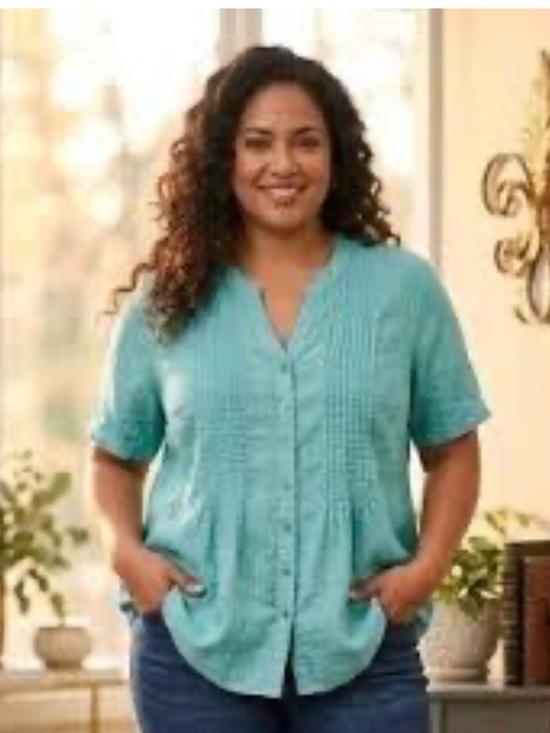 Coldwater Creek Blue Floral Clip Dot Button Front Blouse Plus Size 1X - View 14