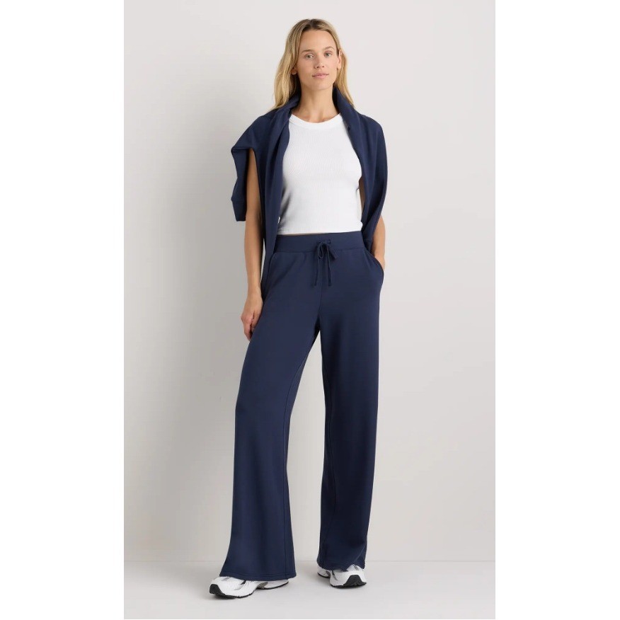 Quince SuperSoft Fleece Wide Leg Pants Navy Blue Tencel Modal Blend Medium