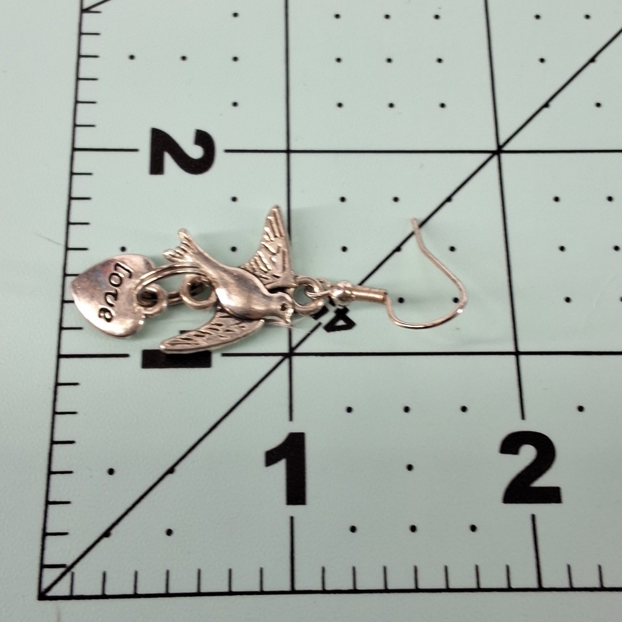 Silver Tone Bird Swallow Heart Love Dangle Drop Earrings Fishhook Whimsical