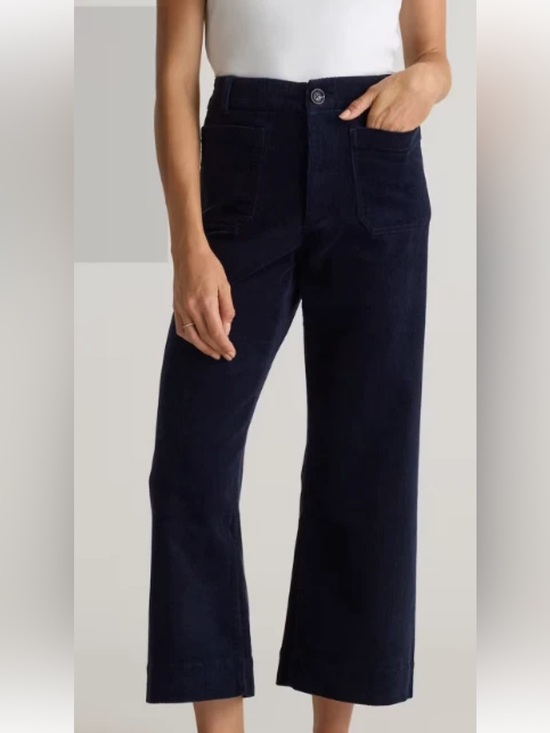 Quince SuperSoft Fleece Wide Leg Pants Navy Cropped Drawstring XS - View 7