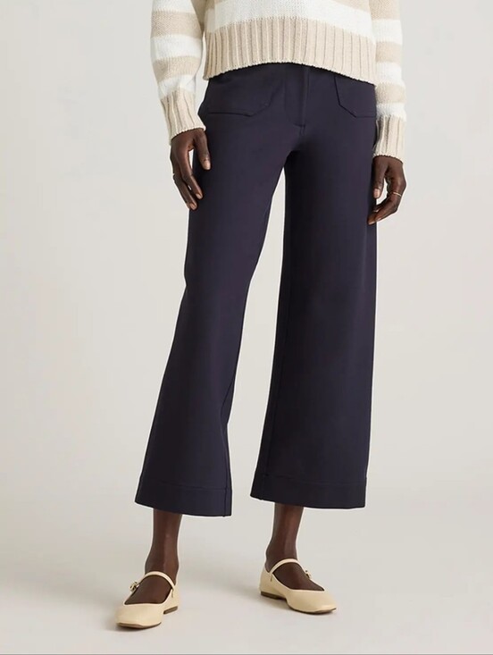Quince SuperSoft Fleece Wide Leg Pants Navy Cropped Drawstring XS - View 15