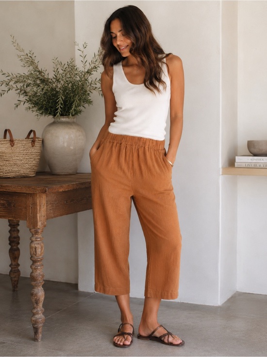 Quince SuperSoft Fleece Wide Leg Pants Navy Cropped Drawstring XS - View 21