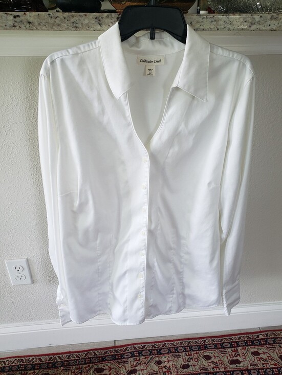 Coldwater Creek Blue Floral Clip Dot Button Front Blouse Plus Size 1X - View 17