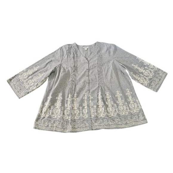 Coldwater Creek Blue Floral Clip Dot Button Front Blouse Plus Size 1X - View 18