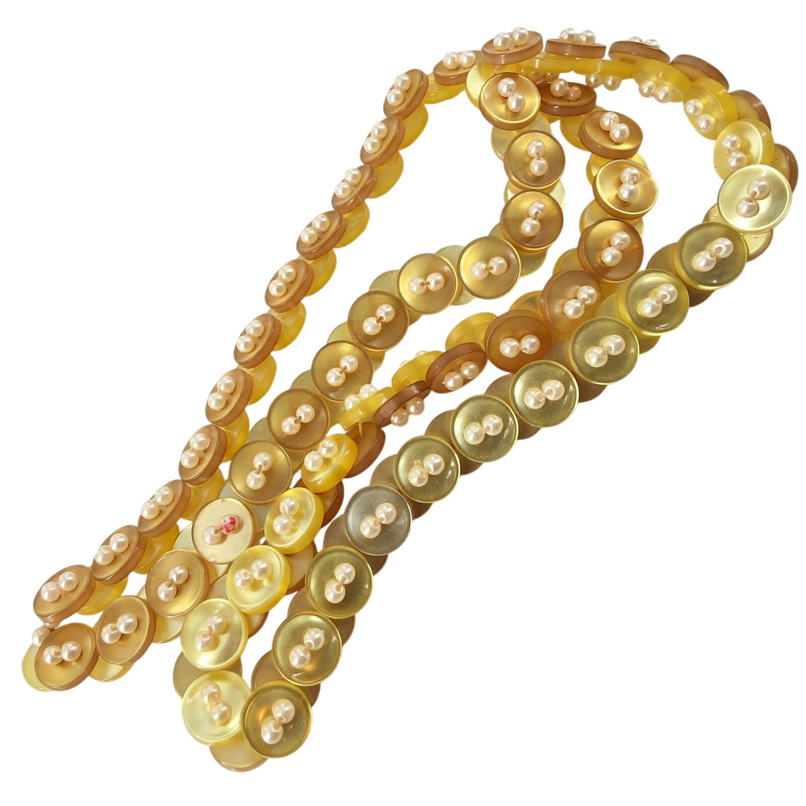 Vintage Amber Resin Button & Faux Pearl Statement Necklace 24in