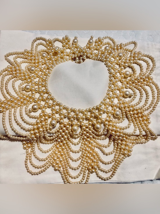 Vintage Amber Resin Button & Faux Pearl Statement Necklace 24in - View 19