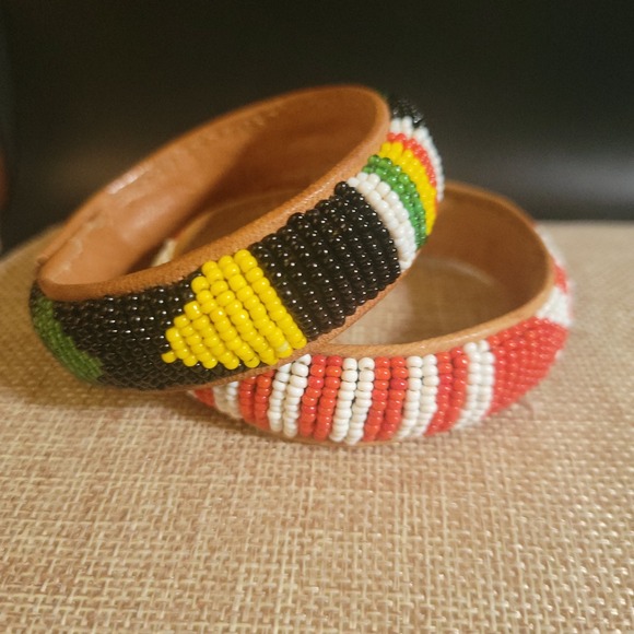 Handmade Seed Bead Cuff Bracelet Black Red White Geometric Tribal Boho 7.5 Inch - View 7