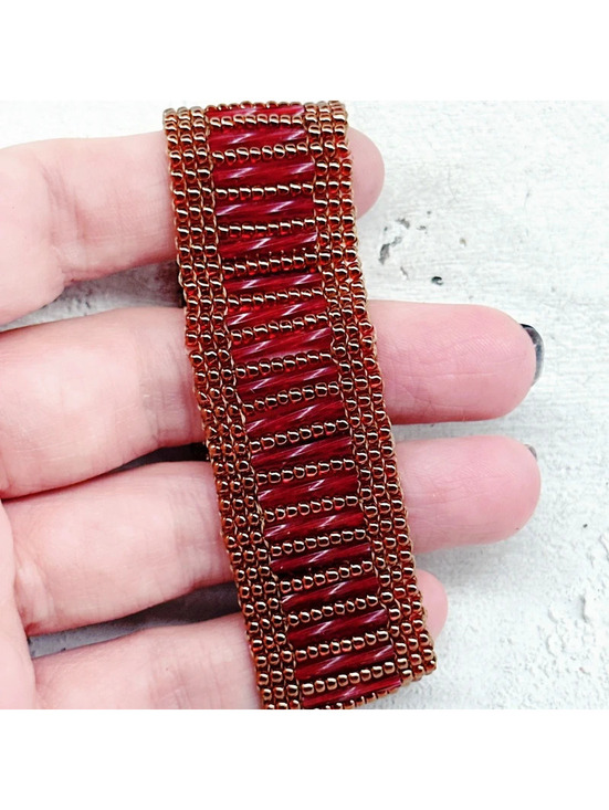 Handmade Seed Bead Cuff Bracelet Black Red White Geometric Tribal Boho 7.5 Inch - View 12