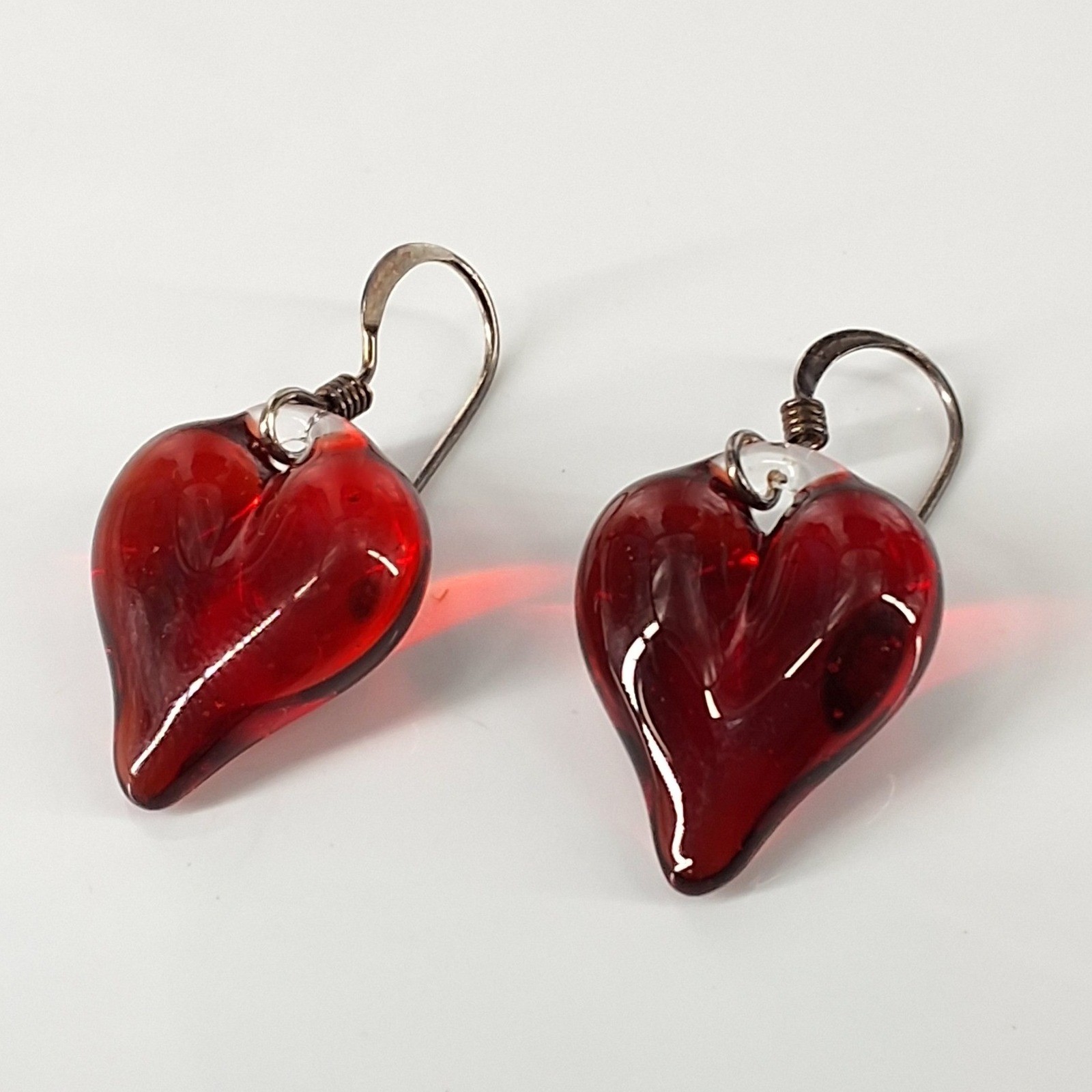 Ruby Red Lampwork Glass Heart Pendant and Drop Earrings Jewelry Set Artisan - View 4