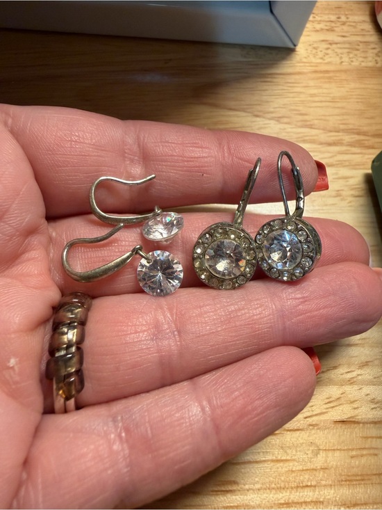 Vintage Style Clear Faceted Glass Blue Crystal Drop Earrings Silver Tone Hooks - View 14