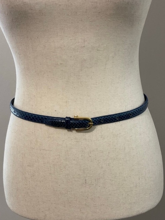 Vintage 80s Cream Goat Leather Cinch Belt Art Deco Enamel Butterfly Buckle 26.5" - View 26