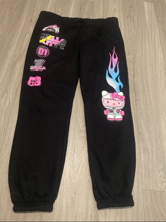 Hello Kitty Heather Grey Graphic Jogger Sweatpants Sanrio Blue Bows Medium - View 12