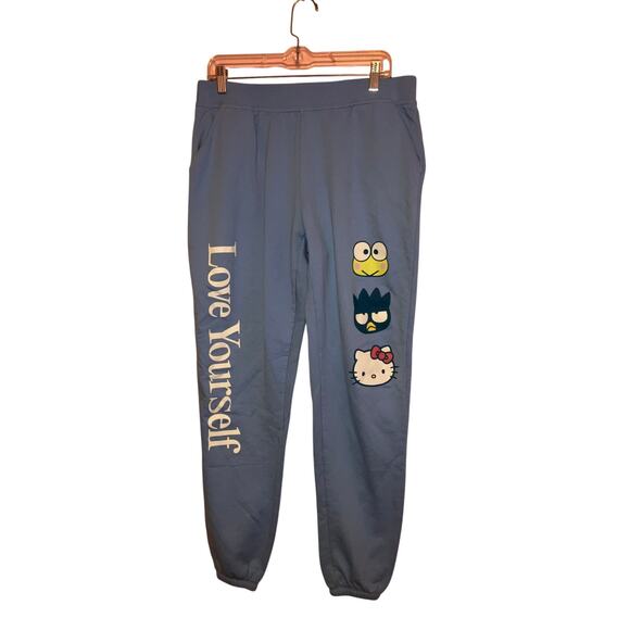 Hello Kitty Heather Grey Graphic Jogger Sweatpants Sanrio Blue Bows Medium - View 13