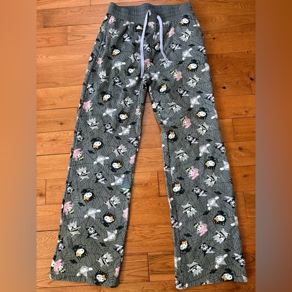 Hello Kitty Heather Grey Graphic Jogger Sweatpants Sanrio Blue Bows Medium - View 14