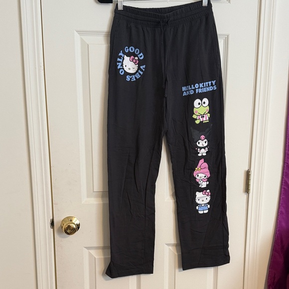 Hello Kitty Heather Grey Graphic Jogger Sweatpants Sanrio Blue Bows Medium - View 19