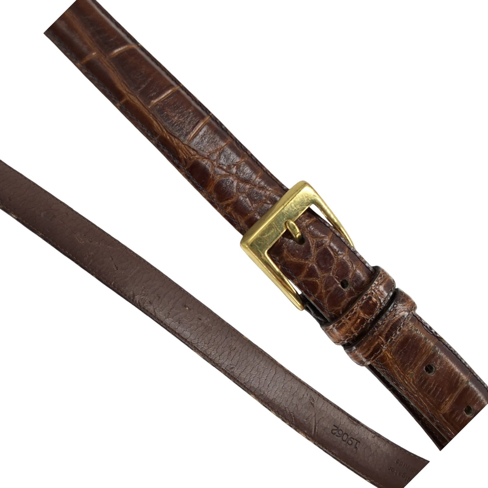 Vintage Brown Alligator Grain Steerhide Leather Dress Belt Gold Buckle 44