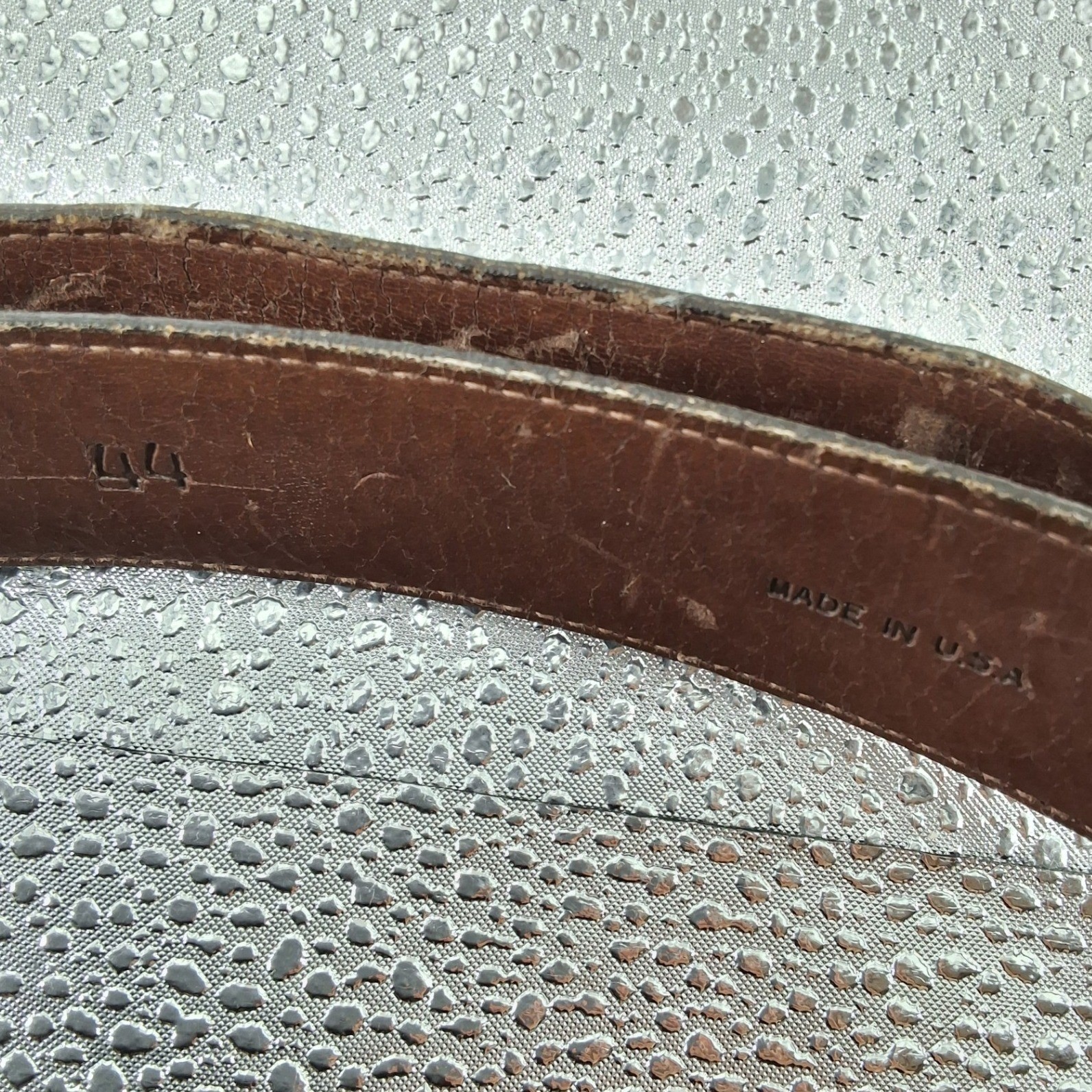 Vintage Brown Alligator Grain Steerhide Leather Dress Belt Gold Buckle 44 - View 5